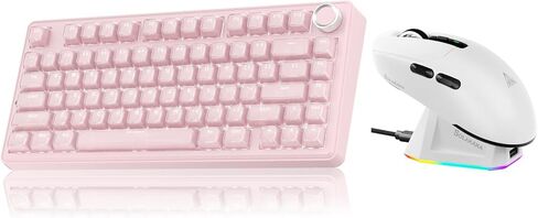 SOLAKAKA A75 وSM820، مجموعة لوحة مفاتيح وماوس لاسلكية للكمبيوتر الشخصي (A75 Crystal-Pink & SM820 White) in Kuwait