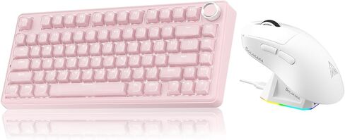 SOLAKAKA A75 وSM822، مجموعة لوحة مفاتيح وماوس لاسلكية للكمبيوتر الشخصي (A75 Crystal-Pink & SM822 White) in Kuwait