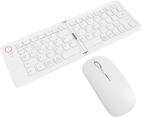 PUSOKEI Foldable Keyboard and Mouse Combo, 67 Keys Folding Wireless Keyboard, 2400DPI Mouse, Bluetooth + 2.4G Dual Mode, USB C Rechargeable & Silent, for Wins Android iOS (Black) in Kuwait