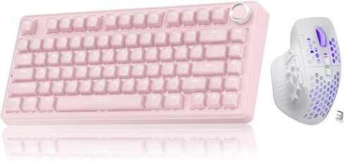 SOLAKAKA A75 وSM809، مجموعة لوحة مفاتيح وماوس لاسلكية للكمبيوتر الشخصي (A75 Crystal-Pink & SM809 White) in Kuwait