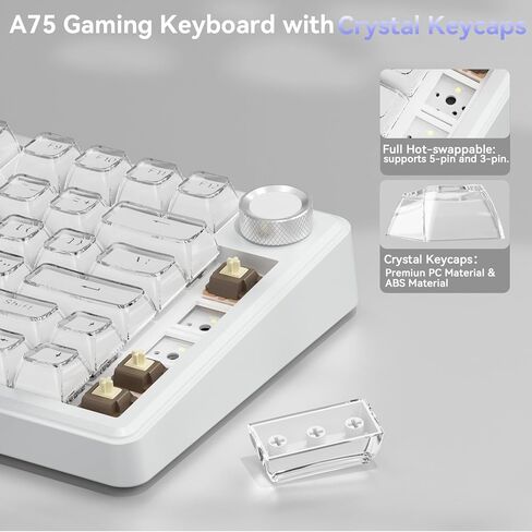SOLAKAKA A75 وSM809، مجموعة لوحة مفاتيح وماوس لاسلكية للكمبيوتر الشخصي (A75 Crystal-White & SM809 Black) in Kuwait
