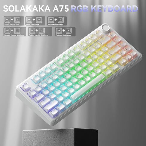 SOLAKAKA A75 وSM809، مجموعة لوحة مفاتيح وماوس لاسلكية للكمبيوتر الشخصي (A75 Crystal-White & SM809 Black) in Kuwait