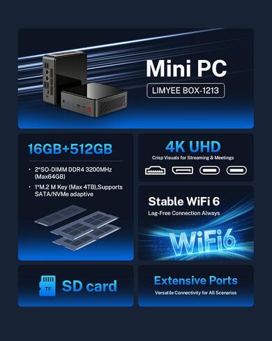 أجهزة كمبيوتر صغيرة 16 جيجابايت DDR4 512 جيجابايت SSD i5-12450H (8C/12T، حتى 4.4 جيجا هرتز)، كمبيوتر مكتبي صغير رباعي 4K، WiFi6/BT5.2/Dual 2.5G LAN PC، للمنزل/المكتب/الأعمال/تحرير الفيديو/الأعمال in Kuwait