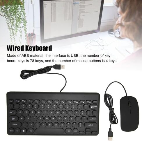 مجموعة لوحة المفاتيح والماوس 78 مفتاحًا و4 أزرار - تصميم مريح USB سلكي مع أغطية مفاتيح مستديرة للكمبيوتر المكتبي والاستخدام المنزلي in Kuwait