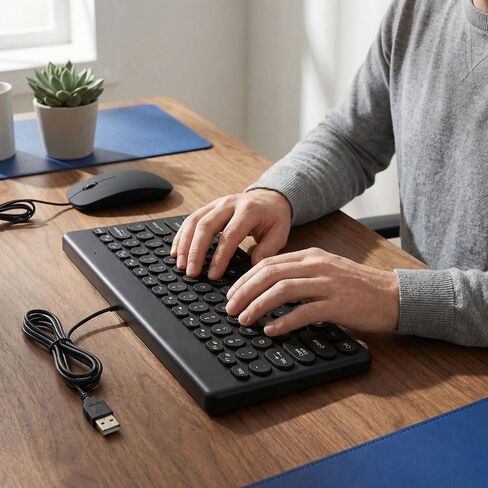 مجموعة لوحة المفاتيح والماوس 78 مفتاحًا و4 أزرار - تصميم مريح USB سلكي مع أغطية مفاتيح مستديرة للكمبيوتر المكتبي والاستخدام المنزلي in Kuwait
