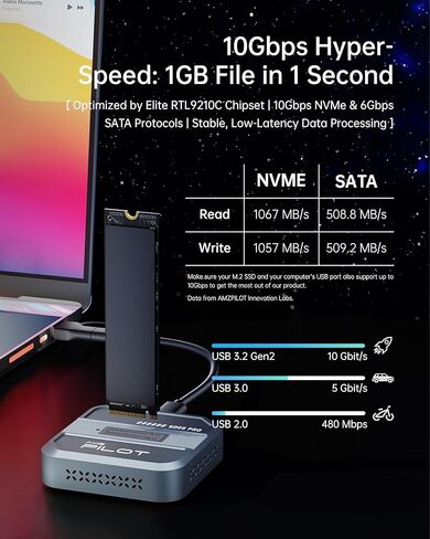 محطة إرساء SD05 Pro M.2 SSD إلى USB C، قارئ خارجي NVMe PCIe SATA NGFF بسرعة 10 جيجابت في الثانية، حاوية ألومنيوم خالية من الأدوات برقاقة RTL9210C مع حافظة تبريد ومنظم محمولة ثلاثية الجوانب، سعة 4 تيرابايت، رمادي in Kuwait