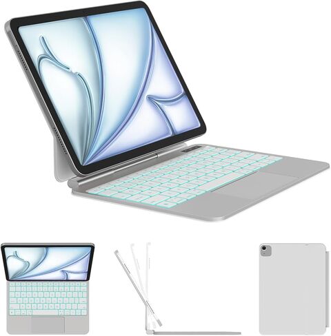 حافظة لجهاز iPad Air 11 بوصة (M4/M3/M2، 2026/2025/2024) مع لوحة مفاتيح، iPad Pro 11 بوصة (1st/2nd/3rd/4th) ولوحة مفاتيح Air 5/4 السحرية، مفاتيح بإضاءة خلفية نابضة بالحياة، لوحة تتبع متعددة اللمس مطورة، أبيض in Kuwait