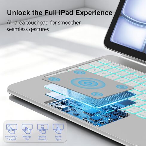 حافظة لجهاز iPad Air 11 بوصة (M4/M3/M2، 2026/2025/2024) مع لوحة مفاتيح، iPad Pro 11 بوصة (1st/2nd/3rd/4th) ولوحة مفاتيح Air 5/4 السحرية، مفاتيح بإضاءة خلفية نابضة بالحياة، لوحة تتبع متعددة اللمس مطورة، أبيض in Kuwait