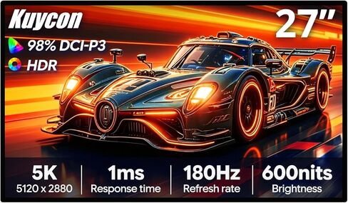 شاشة لامعة P27Z مقاس 27 بوصة 5K، شاشة ذات وضع مزدوج UHD 180 هرتز/ FHD 2K 330 هرتز، لوحة IPS، مكبرات صوت مدمجة، لون 10 بت، 99% sRGB، 98% DCI-P3، 218PPI، HDR، 1 مللي ثانية، 1500:1 (قرص العسل - مع حامل) in Kuwait