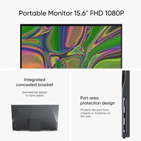 شاشة محمولة 15.6 بوصة FHD 1080P - شاشة كمبيوتر محمول فائقة النحافة للألعاب مع مسند ومكبرات صوت - شاشة IPS لأجهزة الكمبيوتر الشخصية، MAC، الهاتف، Xbox، PS5 - اتصال USB C وHDMI (WokeView Neo) in Kuwait