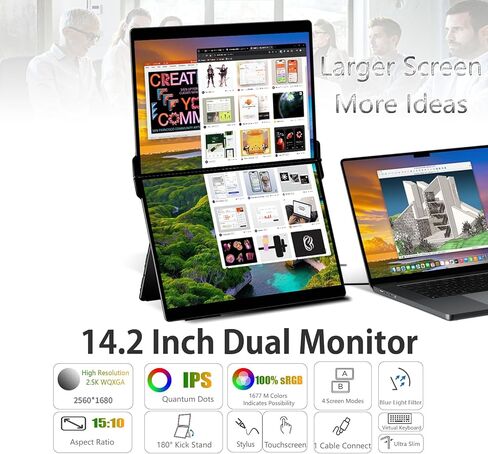 شاشة EHOMEWEI X2 محمولة تعمل باللمس مزدوجة قابلة للطي مقاس 14.2 بوصة × 2 2.8K IPS تعمل باللمس مع قلم 4096 لأجهزة الكمبيوتر المحمول in Kuwait