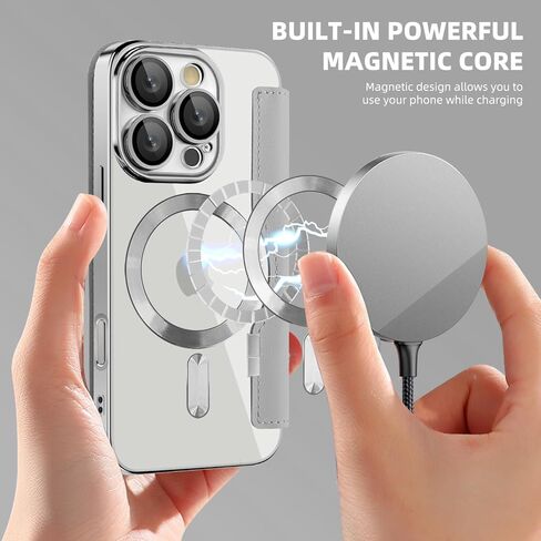 حافظة قابلة للطي لهاتف iPhone 16 Pro Max، غطاء جلدي شفاف مطلي بالكهرباء عالي التحمل 360 درجة، حماية الشحن اللاسلكي، مضادة للسرقة، فتحة بطاقة لهاتف Apple iPhone 16 Pro Max. دينار رمادي in Kuwait