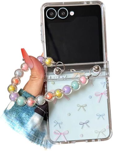 حافظة بحزام للفتيات لهاتف سامسونج جالاكسي Z Flip 7 بتصميم لطيف، غطاء معصم Kawaii مع واقي مفصلي، حافظة جميلة مضادة للصدمات لهاتف Z Flip 7، نجمة ملونة in Kuwait
