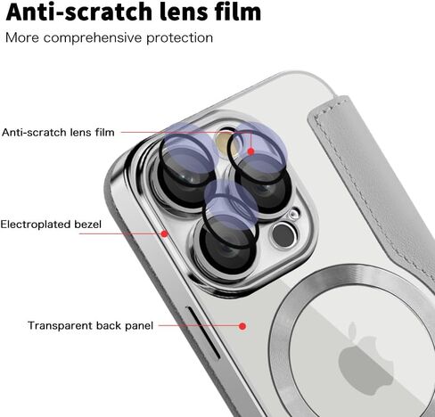 حافظة قابلة للطي لهاتف iPhone 16 Pro Max، غطاء جلدي شفاف مطلي بالكهرباء عالي التحمل 360 درجة، حماية الشحن اللاسلكي، مضادة للسرقة، فتحة بطاقة لهاتف Apple iPhone 16 Pro Max. دينار رمادي in Kuwait