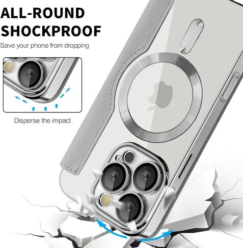 حافظة قابلة للطي لهاتف iPhone 16 Pro Max، غطاء جلدي شفاف مطلي بالكهرباء عالي التحمل 360 درجة، حماية الشحن اللاسلكي، مضادة للسرقة، فتحة بطاقة لهاتف Apple iPhone 16 Pro Max. دينار رمادي in Kuwait