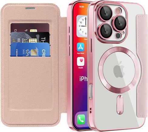 حافظة قابلة للطي لهاتف iPhone 16 Pro Max، غطاء جلدي شفاف مطلي بالكهرباء عالي التحمل 360 درجة، حماية الشحن اللاسلكي، مضادة للسرقة، فتحة بطاقة لهاتف Apple iPhone 16 Pro Max. دينار رمادي in Kuwait
