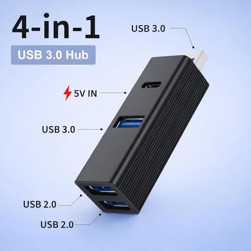 VIENON USB Hub 4 Port، مقسم USB من الألومنيوم للكمبيوتر المحمول مع منفذ طاقة 5 فولت، محول موسع USB صغير للكمبيوتر الشخصي والكمبيوتر المحمول ومحرك الأقراص المحمول ولوحة المفاتيح والماوس - محمول لسفر العمل in Kuwait