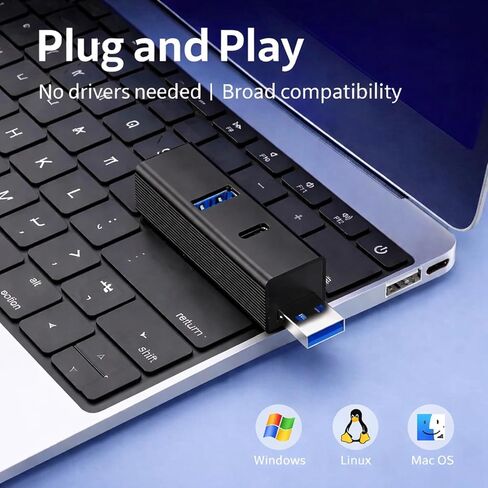 VIENON USB Hub 4 Port، مقسم USB من الألومنيوم للكمبيوتر المحمول مع منفذ طاقة 5 فولت، محول موسع USB صغير للكمبيوتر الشخصي والكمبيوتر المحمول ومحرك الأقراص المحمول ولوحة المفاتيح والماوس - محمول لسفر العمل in Kuwait