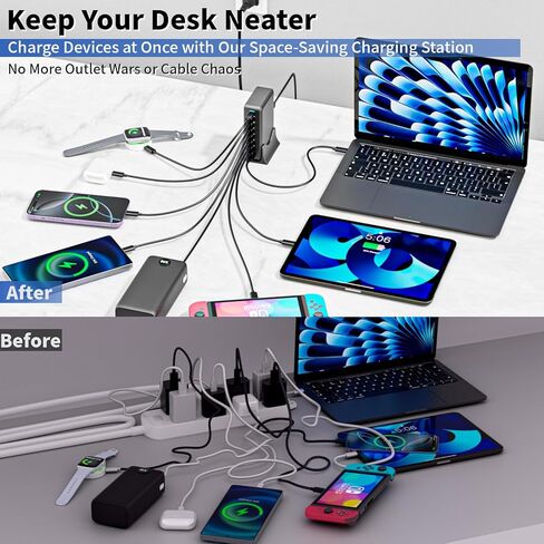 كتلة شاحن USB C، 500 واط GaN 8 منافذ USBC محطة شحن USB Hub Block Cube مع PD3.0 نوع C وUSB A محول طاقة شاحن حائط لأجهزة متعددة Apple iPhone 17/16/15، MacBook Pro/Air، iPad-أسود in Kuwait