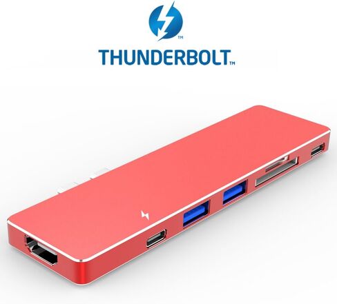 محول دونجل Thunderbolt 3 USB-C Hub، قاعدة توصيل صغيرة من الألومنيوم متعددة المنافذ لجهاز MacBook Pro 13 بوصة و15 بوصة، أسرع 40 جيجابايت/ثانية، 4K HDMI، شحن عابر، قارئ SD/Micro ومنفذين USB 3.0 in Kuwait