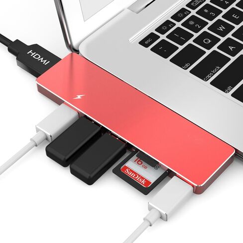 محول دونجل Thunderbolt 3 USB-C Hub، قاعدة توصيل صغيرة من الألومنيوم متعددة المنافذ لجهاز MacBook Pro 13 بوصة و15 بوصة، أسرع 40 جيجابايت/ثانية، 4K HDMI، شحن عابر، قارئ SD/Micro ومنفذين USB 3.0 in Kuwait