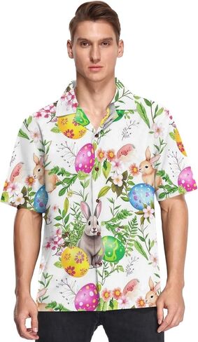 Hawaiian Shirt for Men Short Sleeve Easter Bunny Eggs Rabbit Beach Casual Button Down Aloha Shirt in Saudi Arabia