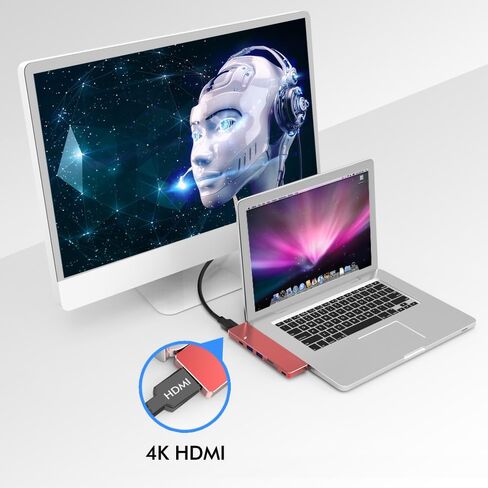 محول دونجل Thunderbolt 3 USB-C Hub، قاعدة توصيل صغيرة من الألومنيوم متعددة المنافذ لجهاز MacBook Pro 13 بوصة و15 بوصة، أسرع 40 جيجابايت/ثانية، 4K HDMI، شحن عابر، قارئ SD/Micro ومنفذين USB 3.0 in Kuwait