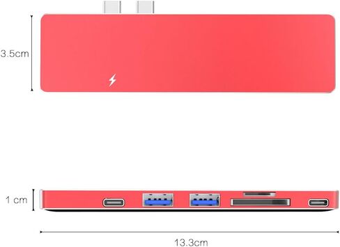 محول دونجل Thunderbolt 3 USB-C Hub، قاعدة توصيل صغيرة من الألومنيوم متعددة المنافذ لجهاز MacBook Pro 13 بوصة و15 بوصة، أسرع 40 جيجابايت/ثانية، 4K HDMI، شحن عابر، قارئ SD/Micro ومنفذين USB 3.0 in Kuwait