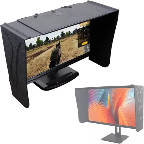 غطاء شاشة عرض مقاس 16-27 بوصة، غطاء شاشة مضاد للوهج قابل للطي، فتحة USB علوية/تصميم محيطي ثلاثي الجوانب، لأجهزة الكمبيوتر بعرض 16-27 بوصة، مناسب للحمل، للمكتب، ألعاب اللعب in Kuwait