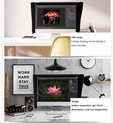 غطاء شاشة عرض مقاس 16-27 بوصة، غطاء شاشة مضاد للوهج قابل للطي، فتحة USB علوية/تصميم محيطي ثلاثي الجوانب، لأجهزة الكمبيوتر بعرض 16-27 بوصة، مناسب للحمل، للمكتب، ألعاب اللعب in Kuwait