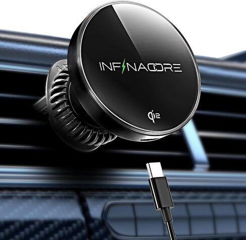 InfinaCore لشاحن Qi2 15W MagSafe لتثبيت السيارة، شاحن سيارة لاسلكي مغناطيسي فائق السرعة لملحقات iPhone 16 Pro Max، شاحن Qi2 MagSafe يناسب iPhone 16 15 14 13 12، سامسونج مع حافظة MagSafe in Kuwait