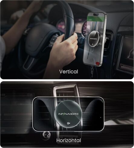InfinaCore لشاحن Qi2 15W MagSafe لتثبيت السيارة، شاحن سيارة لاسلكي مغناطيسي فائق السرعة لملحقات iPhone 16 Pro Max، شاحن Qi2 MagSafe يناسب iPhone 16 15 14 13 12، سامسونج مع حافظة MagSafe in Kuwait