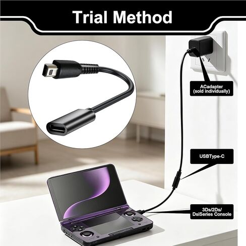كابل محول USB C شاحن 3DS، متوافق مع سلسلة 3DSXL/2DSXL/2DS/DSi XL/DSi، ملحقات شاحن USB C 3DS تدعم USB A إلى C وUSB C إلى C للاعبين أثناء السفر إلى المنزل، شحن موثوق به in Kuwait
