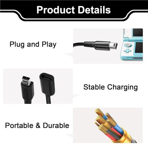 كابل محول USB C شاحن 3DS، متوافق مع سلسلة 3DSXL/2DSXL/2DS/DSi XL/DSi، ملحقات شاحن USB C 3DS تدعم USB A إلى C وUSB C إلى C للاعبين أثناء السفر إلى المنزل، شحن موثوق به in Kuwait