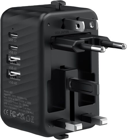 2000W 220V to 110V Voltage Converter US to Europe for Hair Dryer, International Universal Travel Adapter with Type C A G I, Converter for European Travel with 2 USB Port 2 USB-Black in Kuwait