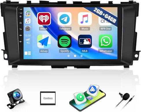 CamECHO 2+64GB راديو السيارة ستيريو لنيسان ألتيما 2013 2014 2015 2016 2017 2018، وحدة رأس شاشة تعمل باللمس 9 بوصة مع نظام تشغيل Android 15 CarPlay Android Auto GPS Navigation Bluetooth FM RDS كاميرا احتياطية in Kuwait