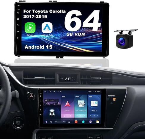 راديو سيارة Android 15 لسيارة Toyota Corolla 2017-2019: 10.1 بوصة 4 جيجابايت + 64 جيجابايت ترقية ستيريو السيارة CarPlay اللاسلكي وAndroid Auto مع WiFi 6، Bluetooth، GPS، FM/RDS، EQ، SWC، كاميرا احتياطية 1080P in Kuwait
