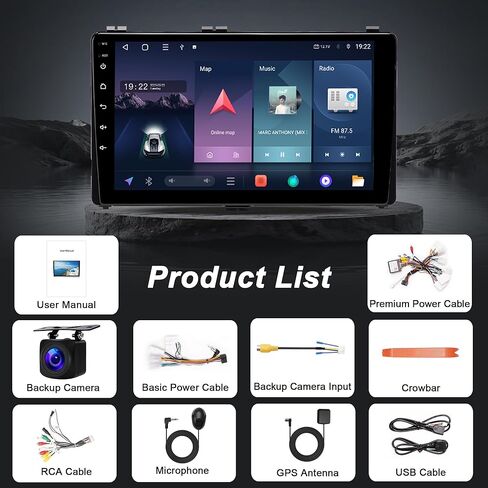 راديو سيارة Android 15 لسيارة Toyota Corolla 2017-2019: 10.1 بوصة 4 جيجابايت + 64 جيجابايت ترقية ستيريو السيارة CarPlay اللاسلكي وAndroid Auto مع WiFi 6، Bluetooth، GPS، FM/RDS، EQ، SWC، كاميرا احتياطية 1080P in Kuwait