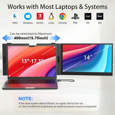 14" Laptop Screen Extender, Ultra-Thin 0.17" FHD 1080P IPS Portable Monitor for Laptop, Dual Monitor Extender, Plug & Play, Work with Windows/Mac/Chrome, Fits 13"-17.3" Laptops in Kuwait