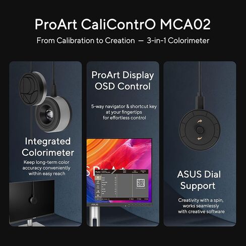 ASUS ProArt CaliContrO MCA02 3-in-1 Colorimeter – Professional Color Calibrator, Hardware/Software Monitor Calibration Up to 10000nits, Display OSD Control, Dial, Adobe Software Compatible in Kuwait