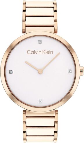 Calvin Klein Women's Quartz Ionic Plated Carnation Gold Steel and Link Bracelet Watch, Color: Rose Gold (Model: 25200135) in Saudi Arabia