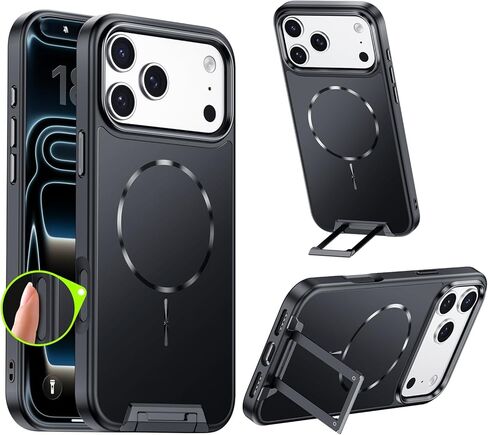 Magnetic & Seamless Stand for iPhone 17 Pro Max Case, Telescoping Handle Invisible Adjustable Kickstand & Ring Holder,Fit for MagSafe,Camera Control,Premium Matte Phone Case for 17 Pro Max(Orange) in Kuwait
