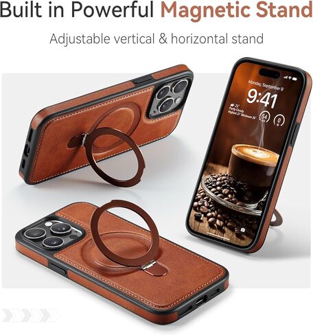حافظة لهاتف iPhone 12 Pro Max مع حامل، متوافقة مع MagSafe، جلد PU نحيف وحافظات هاتف مغناطيسية متينة واقية من مادة TPU مع واقي شاشة من الزجاج المقوى مقاس 6.7 بوصة، بني in Kuwait