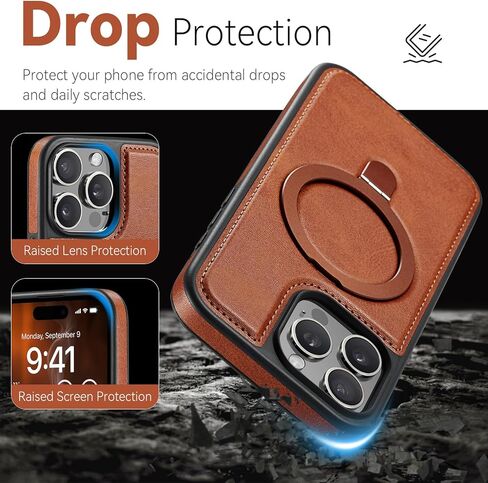 حافظة لهاتف iPhone 12 Pro Max مع حامل، متوافقة مع MagSafe، جلد PU نحيف وحافظات هاتف مغناطيسية متينة واقية من مادة TPU مع واقي شاشة من الزجاج المقوى مقاس 6.7 بوصة، بني in Kuwait