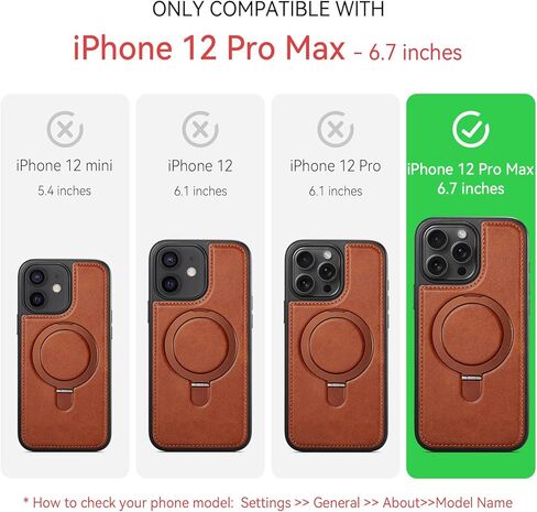 حافظة لهاتف iPhone 12 Pro Max مع حامل، متوافقة مع MagSafe، جلد PU نحيف وحافظات هاتف مغناطيسية متينة واقية من مادة TPU مع واقي شاشة من الزجاج المقوى مقاس 6.7 بوصة، بني in Kuwait