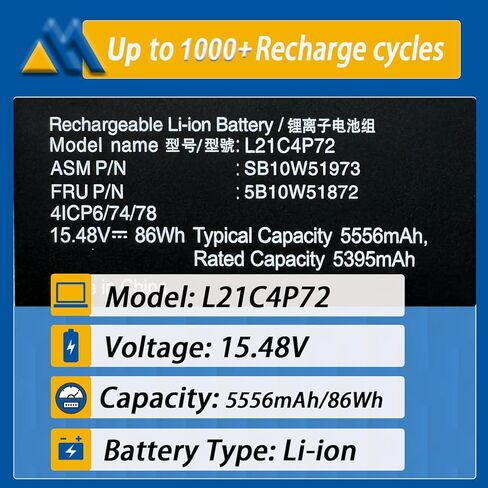 86Wh L21C4P72 SB10W51972 Battery Replacement for Lenovo ThinkPad T16 Gen 1 Gen 2 / ThinkPad P16s Gen 1 Gen 2 Series SB10W51973 L21D4P72 SB10W51971 L21L4P72 SB10W51969 L21D4P73 L21M4P73 in Kuwait