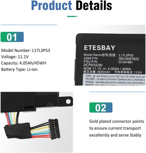 L17L3P53 Laptop Battery Replacement for Lenovo ThinkPad L380 Yoga L390 Series Notebook L17M3P55 L17C3P53 01AV481 01AV482 01AV483 SB10K97626 SB10K97627 TP00091A 11.1V 4.05Ah/45wh in Kuwait