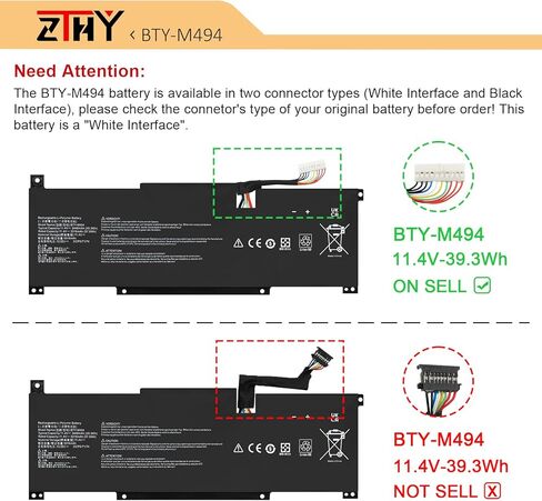 ZTHY BTY-M494 Laptop Battery Replacement for MSI Modern 14 C7M C11M C12M C12MO C13M, Modern 15 B12M B12HW B13M H C13M Series C7M-074UK C7M-044XES C7M-055XES C7M-096NEU C7M-217FR C7M-245IT 11.4V 39.3Wh in Kuwait