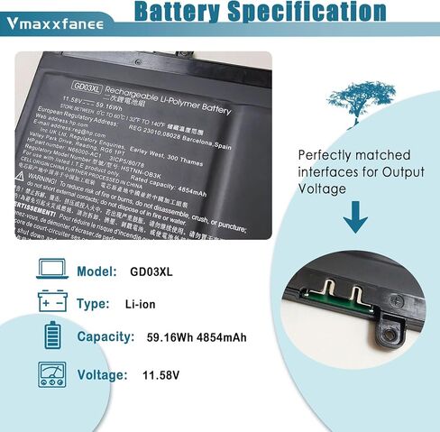 GD03XL N66215-005 استبدال بطارية HP Envy x360 14 2 في 1 14-fa0000/ OmniBook X 14/ EliteBook Ultra G1q Series Notebook N66000-AC1 N66000-1E1 11.58V 4854mAh 59.16Wh in Kuwait