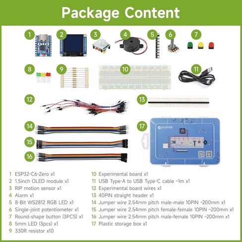 Waveshare ESP32-C6 Series Basic Kit, Quick Start with Rich Tutorials and Resources, Compatible with Arduino, MicroPython, andnd ESP-IDF Programming,Contains ESP32-C6-Zero Dev Board in Kuwait